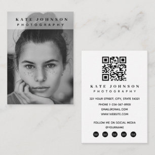 Cartão De Visita Mídia Social Código QR Foto Minimalista Contemporâ