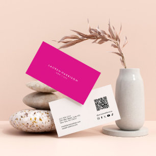 Cartão De Visita Mídia Social Código Qr Minimalista Moderno Rosa