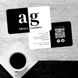 Cartão De Visita Mídia social com código QR de monograma branco pre