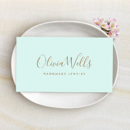 Cartão De Visita Mídia social com script manuscrito azul-claro-aqua