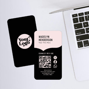 Cartão De Visita Mídia social de código QR de conexão digital preto