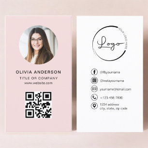 Cartão De Visita Mídia social de código QR rosa-Blush de foto profi