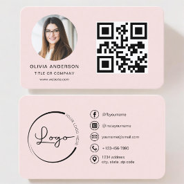 Cartão De Visita Mídia social de código QR rosa-Blush de foto profi