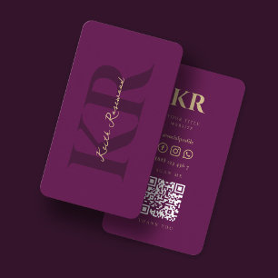 Cartão De Visita Mídia social de código QR roxo preto Elegante Mono