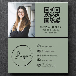 Cartão De Visita Mídia social de código QR verde da imagem profissi