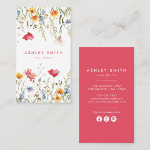 Cartão De Visita Mídia Social de Flor Silvestre Aquarela