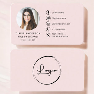 Cartão De Visita Mídia social do logotipo de foto rosa com pincel