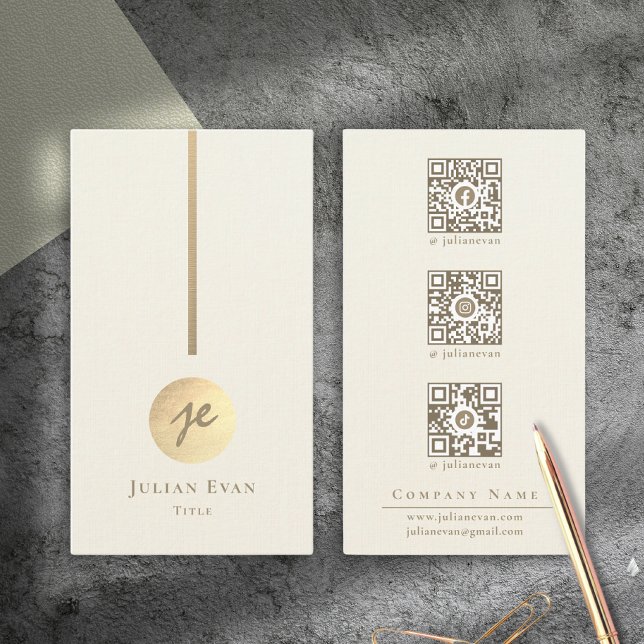 Cartão De Visita Mídia social Dourada e branca cremosa moderna (Modern Creamy White & Gold Monogram Social Media)