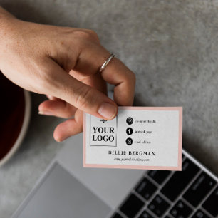 Cartão De Visita Mídia social preta e leve minimamente seu logotip