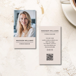 Cartão De Visita Mídia Social QR de Foto Rosa Migra Moderna Minimal