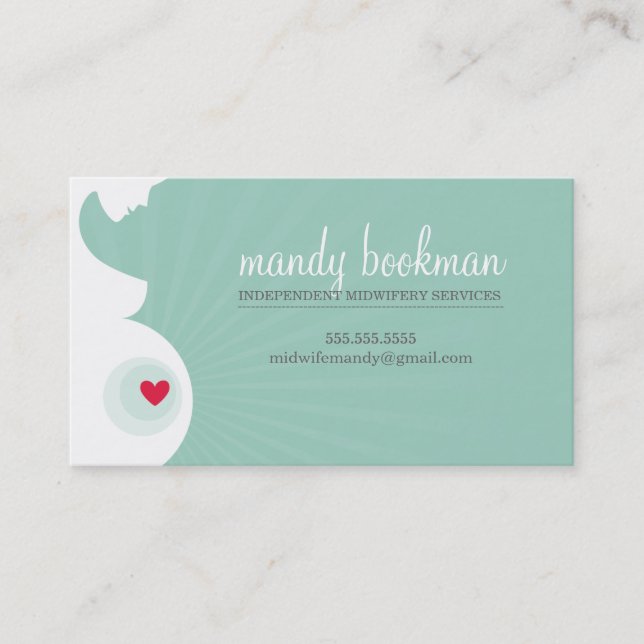 Cartão De Visita MIDWIFE verde-hortelã-da-barriga-prateada (Frente)