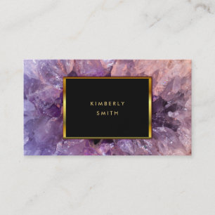 Cartão De Visita Mineral amethyst roxo Dourado de pedra preciosa
