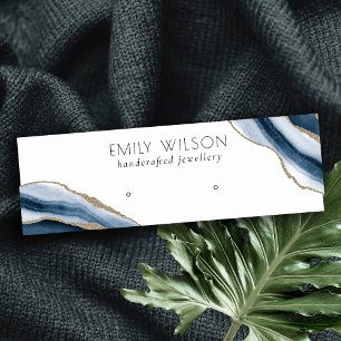 Cartão De Visita Mini Abstrato Agate Marinho - Tela azul Dourada do ret