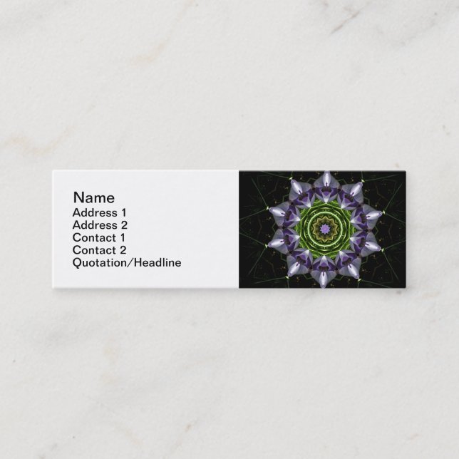 Cartão De Visita Mini Arte de Mandala Floral Roxa em Caleidoscópio (Frente)