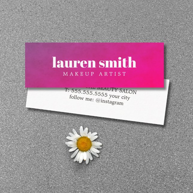 Cartão De Visita Mini Artista de Maquiagem Rosa Púrpura de Textura Elega (Criador carregado)