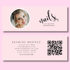 Cartão De Visita Mini Artista de Unhas Blush Rosa Profissional Qr Foto