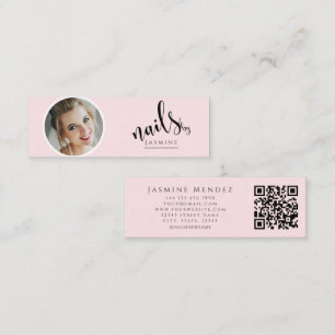 Cartão De Visita Mini Artista de Unhas Blush Rosa Profissional Qr Foto