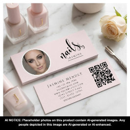 Cartão De Visita Mini Artista de Unhas Rosa Bege Profissional Qr Foto