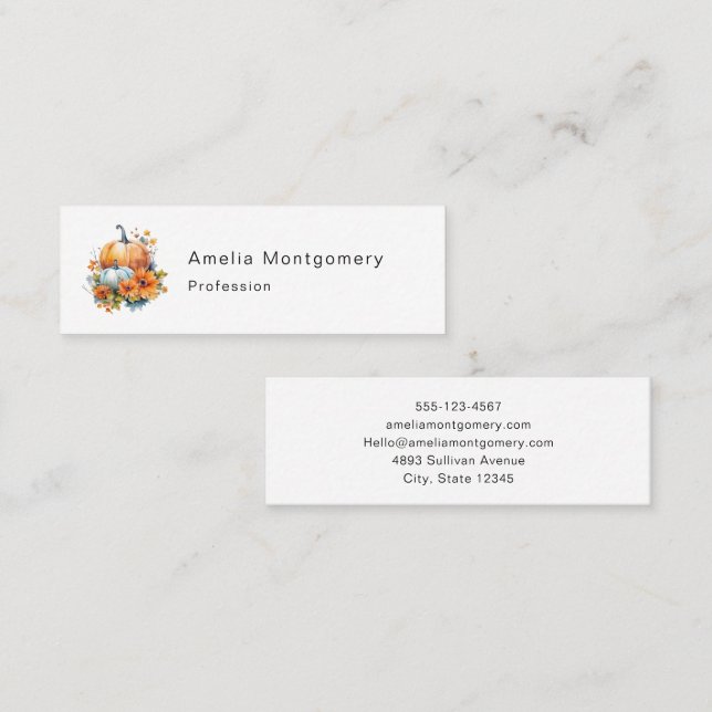 Cartão De Visita Mini Autumn Pumpkins com Flores e Folhagem (Frente/Verso)