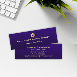 Cartão De Visita Mini Azul Escuro e Monograma Dourado Negócios Notórios