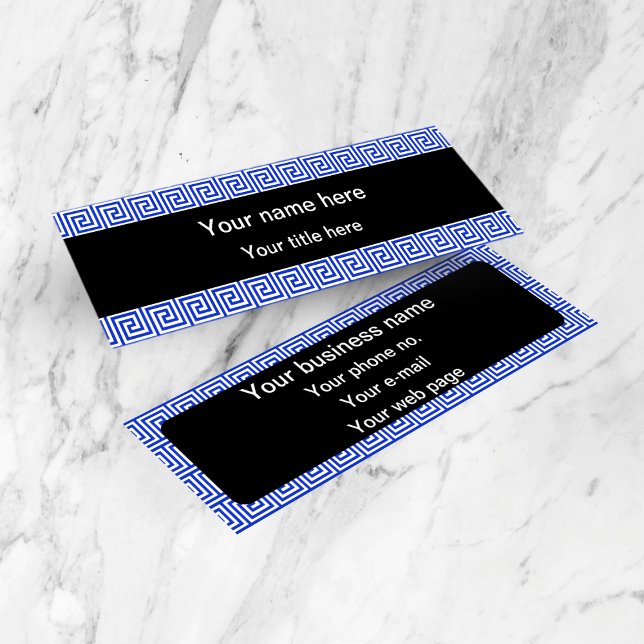 Cartão De Visita Mini Azul-padrão dos quadrados-chave gregos (Criador carregado)
