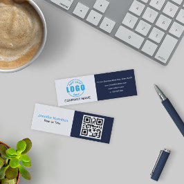 Cartão De Visita Mini Azul profissional adicione o logotipo QR