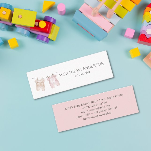 Cartão De Visita Mini Babysitter de roupa de aquário (Watercolor Baby Clothing Bohemian Babysitter Mini Business Card)