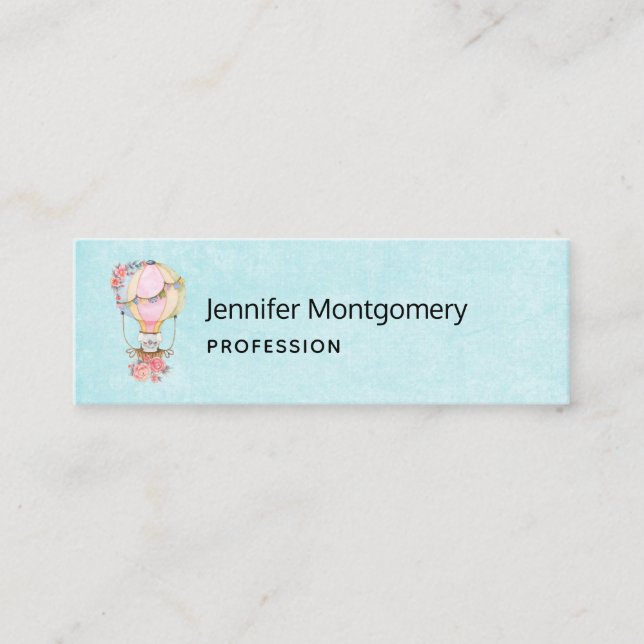 Cartão De Visita Mini Balão de Ar Quente Cinto com Aquarela de Urso (Frente)