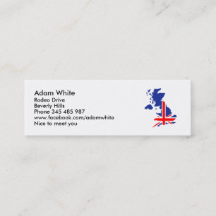 Cartão De Visita Mini Bandeira BRITÂNICA do mapa de Grâ Bretanha