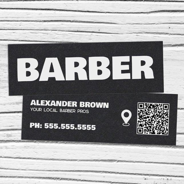 Cartão De Visita Mini Barber Google Maps QR (Barber Google Maps QR Mini Business Cards)