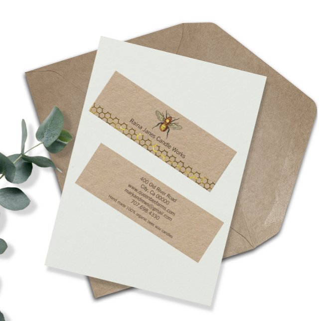 Cartão De Visita Mini Bee Honeycomb Candle Maker Kraft (Criador carregado)