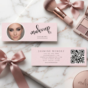 Cartão De Visita Mini Beleza Rosa Bege Profissional MUA Foto Qr