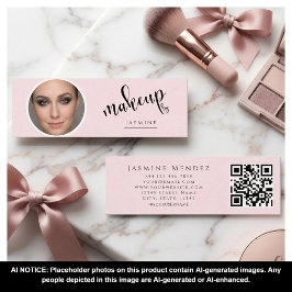 Cartão De Visita Mini Beleza Rosa Bege Profissional MUA Foto Qr
