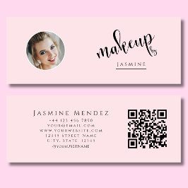 Cartão De Visita Mini Beleza Rosa Bege Profissional MUA Foto Qr
