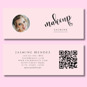 Cartão De Visita Mini Beleza Rosa Bege Profissional MUA Foto Qr