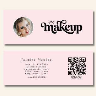 Cartão De Visita Mini Beleza Rosa Bege Profissional MUA Foto Qr Social