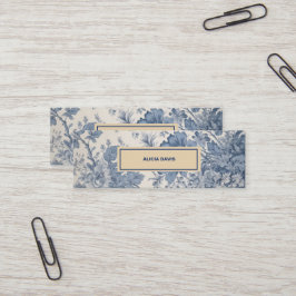 Cartão De Visita Mini Blue Flowers Toile de Jouy seu nome mini marcador