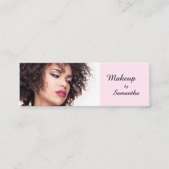 Cartão De Visita Mini Blush Pink Black Script Photo Makeup (Frente)
