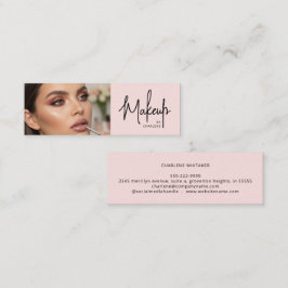 Cartão De Visita Mini Blush Pink Black Script Photo Makeup
