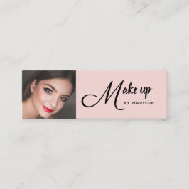Cartão De Visita Mini Blush Pink Black Script Photo Makeup Mini Business