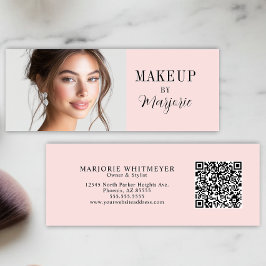 Cartão De Visita Mini Blush Rosa Preto Script Foto Código QR Maquiagem