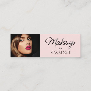 Cartão De Visita Mini Blush Rosa Preto Script Foto Maquiagem 