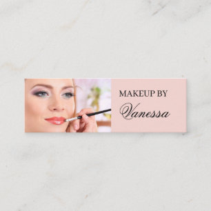 Cartão De Visita Mini Blush Rosa Preto Script Foto Maquiagem 