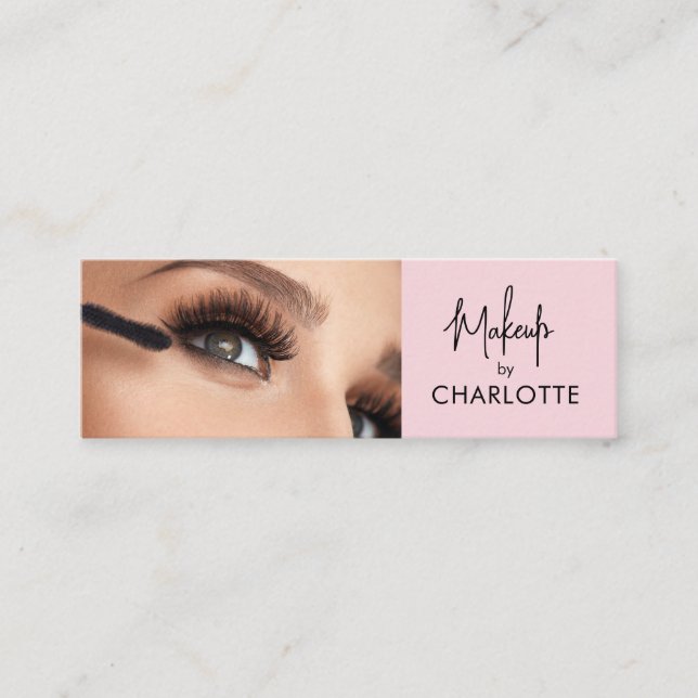 Cartão De Visita Mini Blush Rosa Preto Script Foto Maquiagem  (Frente)