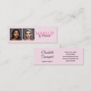 Cartão De Visita Mini Blush Rosa Preto Script Foto Maquiagem