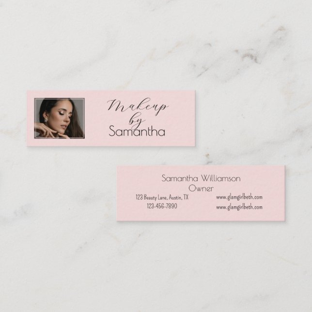 Cartão De Visita Mini Blush Rosa Preto Script Foto Maquiagem (Frente/Verso)