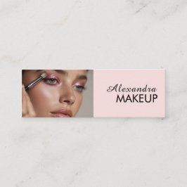 Cartão De Visita Mini Blush Rosa Preto Script Foto Maquiagem 