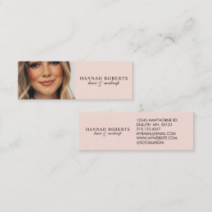 Cartão De Visita Mini Blush Rosa Preto Script Foto Maquiagem Cabelo