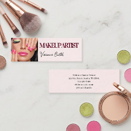 Cartão De Visita Mini Blush Rosa Preto Script Foto Maquiagem Mini