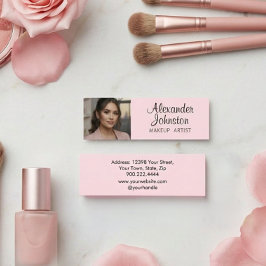 Cartão De Visita Mini Blush Rosa Preto Script Foto Maquiagem MIni
